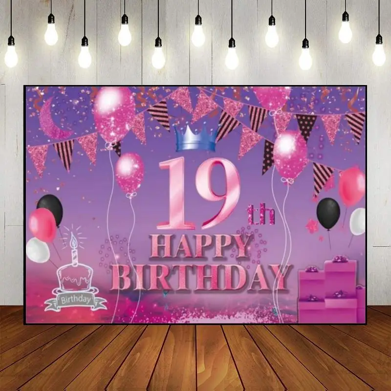 Happy 19th Birthday Photo Background Golden Game Machine Vintage Baptism Backdrop Boy Girl Photography Decoration Smash Cake Red