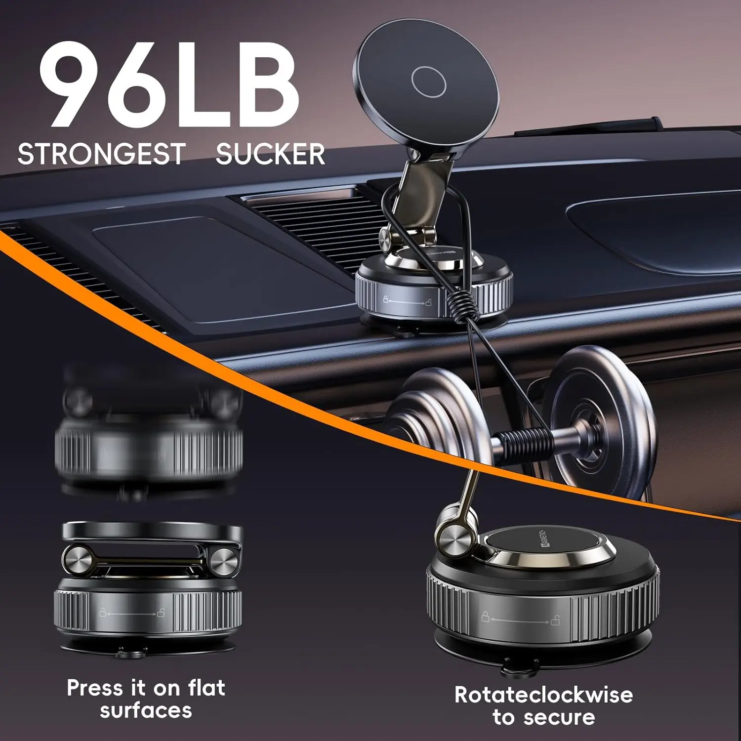 Магнитный держатель телефона для автомобиля 2026, 360° °   Регулируемое вакуумное всасывающее крепление для iPhone 16 Pro Max 15, 14, 13, 12 Plus