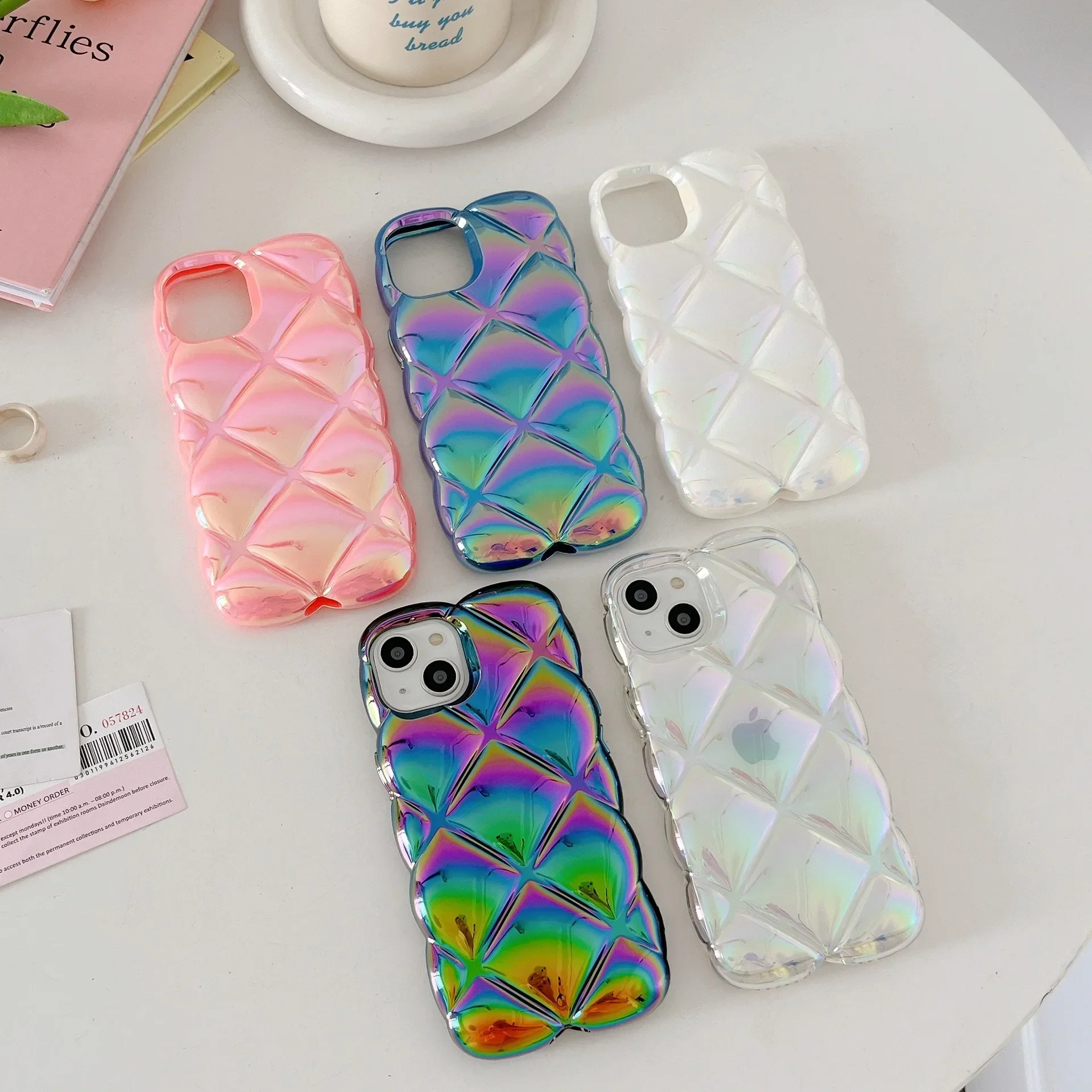 Diamond grid Plating laser pop Phone Case For iPhone 16 15 14 13 12 11 Pro Max 15 16 Plus Case Cute luxury Shockproof Soft Cover image 2