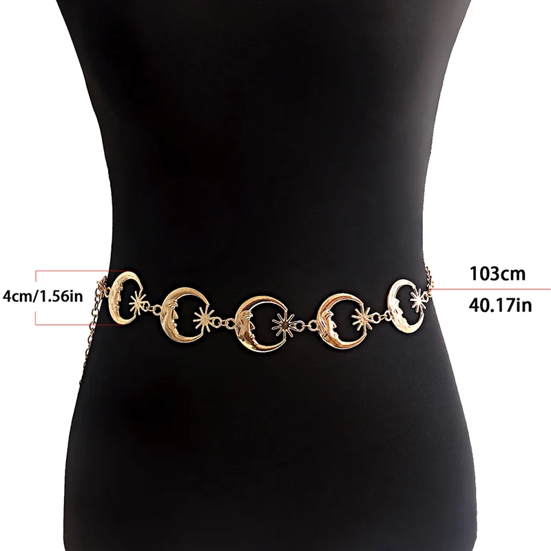 Fashion Moon Sun Metal Belts Women Vintage Waist Chain Pendant Waist Belts Dress Jeans Belts