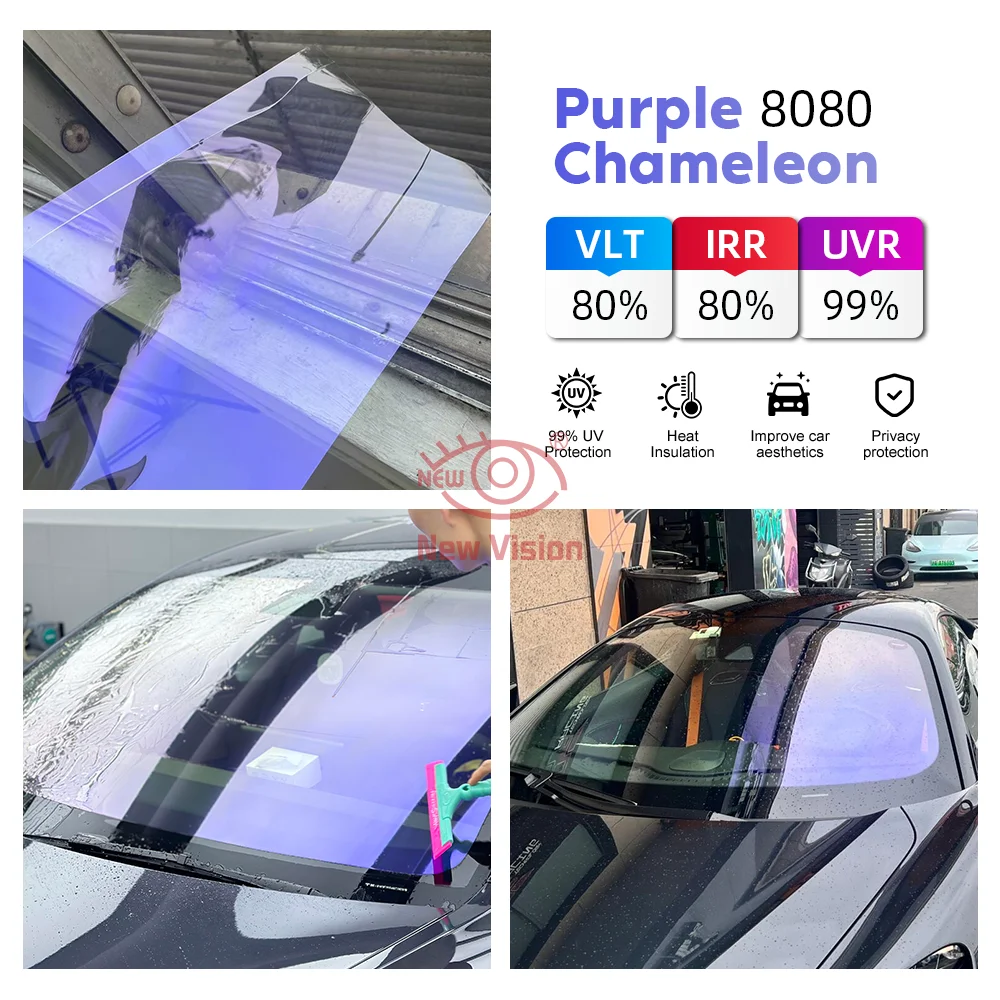 Width 100cm VLT80% Car Chameleon Front Windscreen Tint Film Purple Color Chanage Tint Glass Sticker Protective Foils