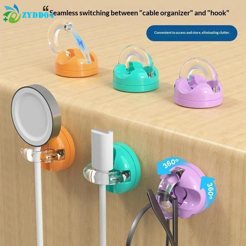 

●3/6PCS Rotating Locking Cable Organizer Hook Acrylic Adhesive Winder Under Desk Management Wire Keeper Cable Storage Holder