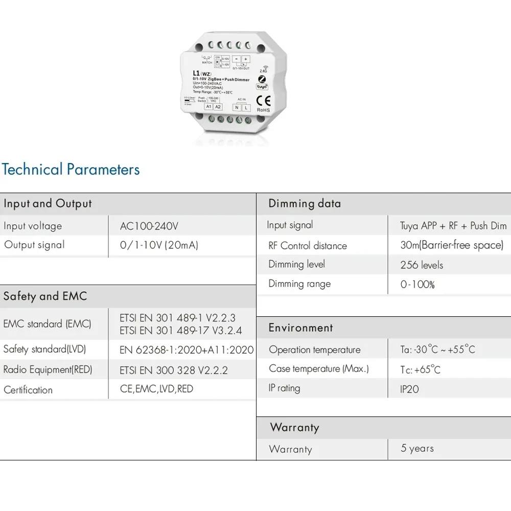 0/1-10V Ściemniacz LED Kontroler Ściemniacz Push Smart WiFi Zigbee Tuya R11/L1(WT)/L1(WZ)/RT6/TW1 Sterowanie aplikacją Smart Life 110V 220V 230V