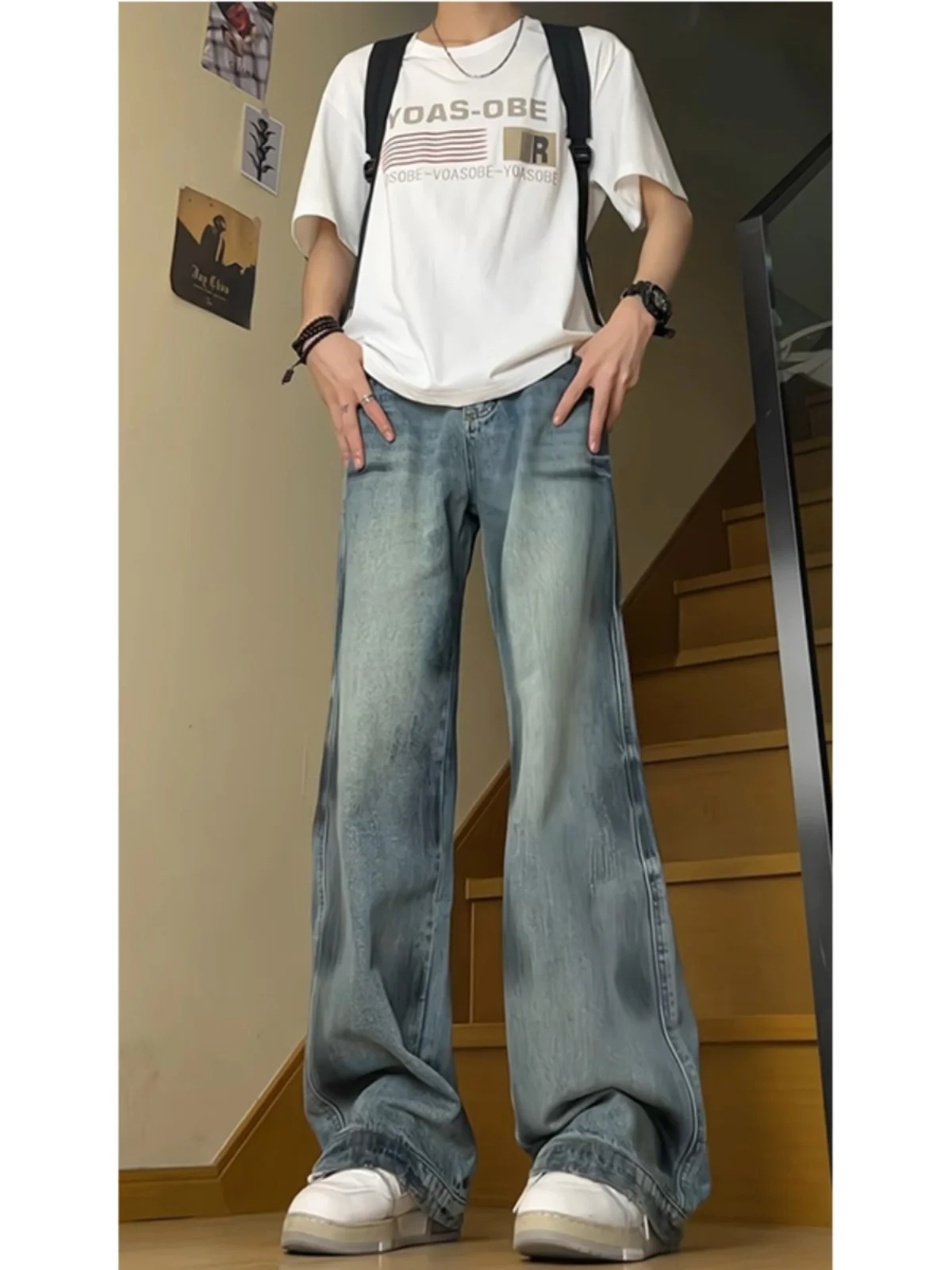 

High Waist Wide Leg Men's Jeans Tie Dye Design Summer High Street Sle Cotton Polyester Blend Wear Resistant Straight Cut