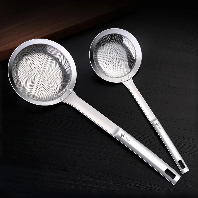 Three Four Steel Source Manufacturer 304 Stainless Steel Oil Filtering Spoon Filter Spoon Colander  Kitchen Fried huo guo shao