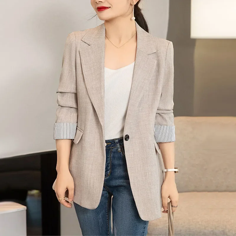 

Spring Autumn Women Tailored Coat Notched Single Breasted Slim Suit Jackets Female Solid Color Blazer Korean Style Outerwear