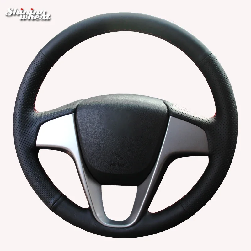 Shining wheat Black Artificial Leather Steering Wheel Cover for Hyundai Solaris Verna I20 Accent