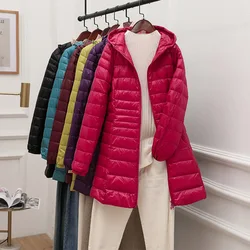 0-10 ℃ leichte Frauen Winter Puffy Daunen jacken 2024 neue tragbare Kapuze weiße Ente Daunen mantel wind dichte Oberbekleidung Parkas