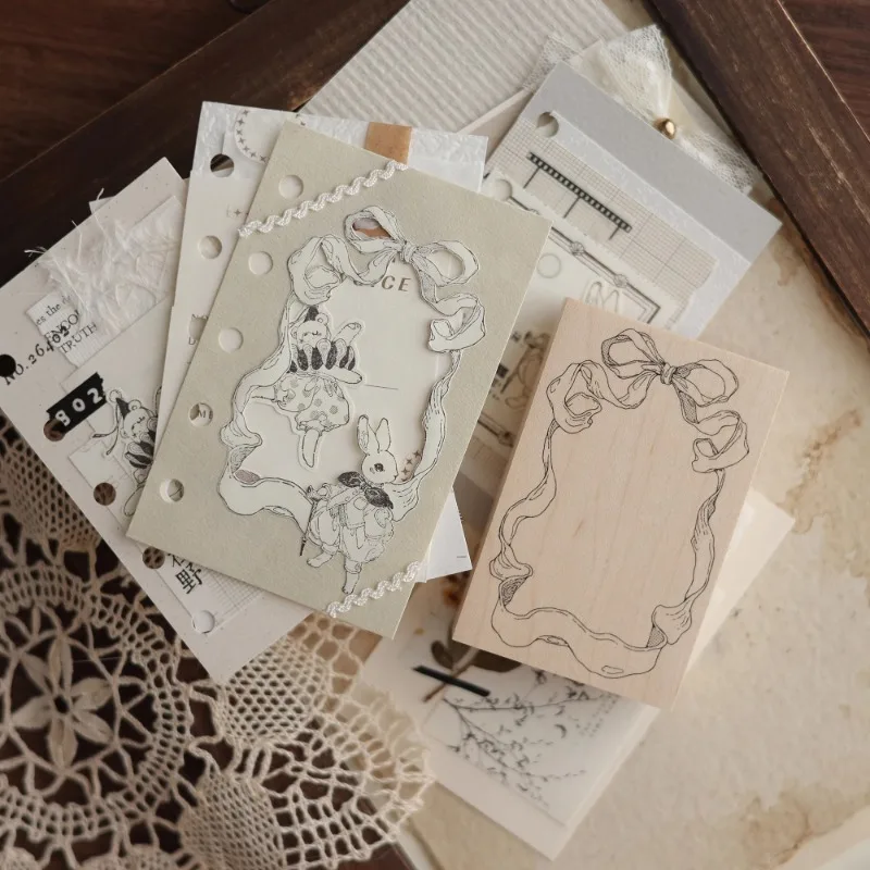 Elegant Rabbit Ballet Bear Butterfly Frame Wooden Rubber Stamp DIY Scrapbooking Photo Album Journal Material Wood Seal