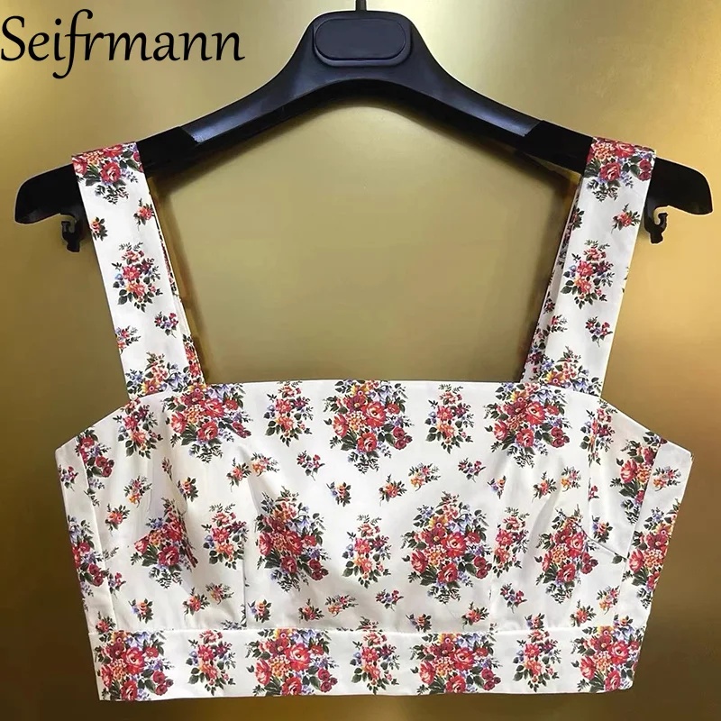 Seifrmann 2026 Spring Women's New Fashionable All Cotton Umbilical Broken Flower Small Suspenders Top
