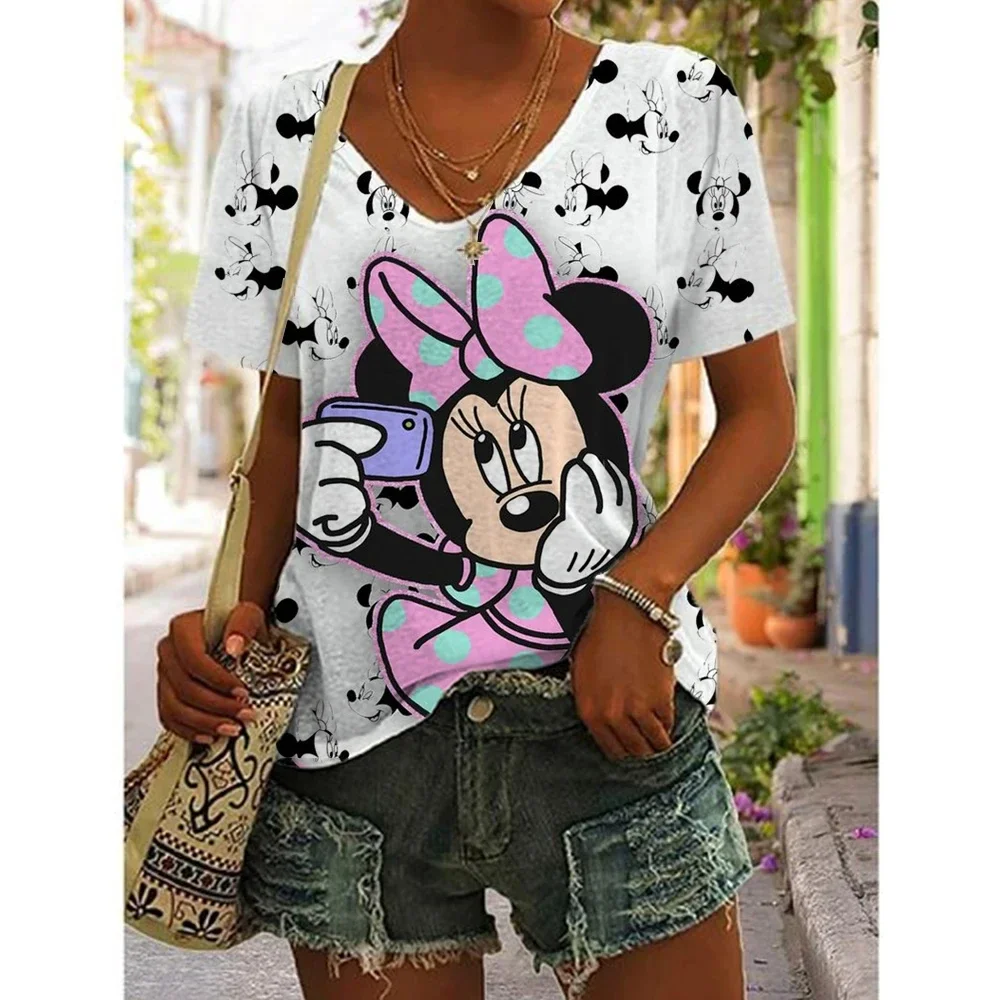 24-25 Disney Cartoon Minnie Mouse Mickey Mouse Women T-shirt 3D Print Short Sleeve Summer T-Shirt for Women Tops Female Clothing