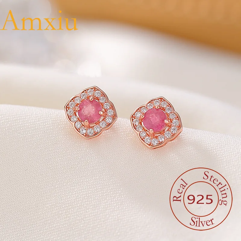 

Серьги Amxiu из стерлингового серебра 925, турмалин, розовое золото, квадратные круглые бусины, инкрустированные бриллиантами, супер блестящие серебряные серьги