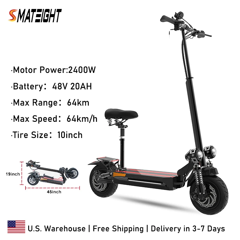 

Electric Scooter 2400W Dual Motor E-Scooter 48V 20AH Lithium Battery 64KM/H Max Speed for Adults 10INCH Tire