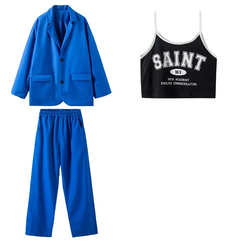 두 조각 어린이 의상 정장 블랙 재킷 세트 소년 10 12 13세 소녀용 가을 캐주얼 긴팔 블레이저 바지