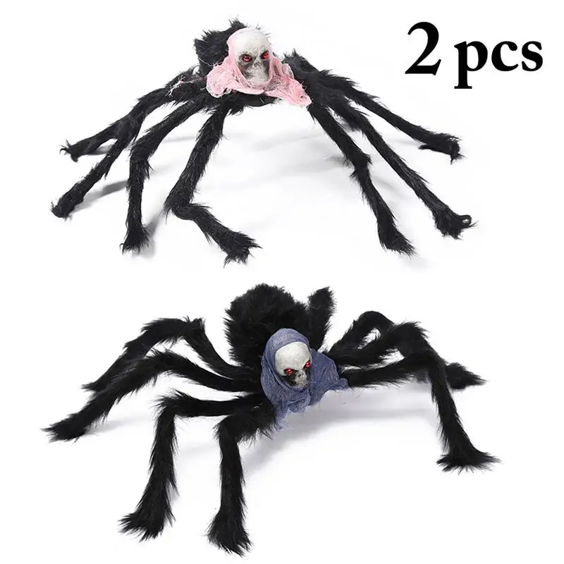 2Pcs/Set 75cm Oversized Plush Black Spider Halloween Party Decoration Realistic Outdoor Home Bar Haunted House Horror Props