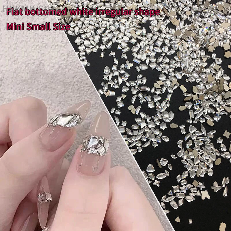 200Pcs Mini Nail Rhinestones - Flat Bottom Crystal 3D Nail Decorations For DIY Manicure & Tips