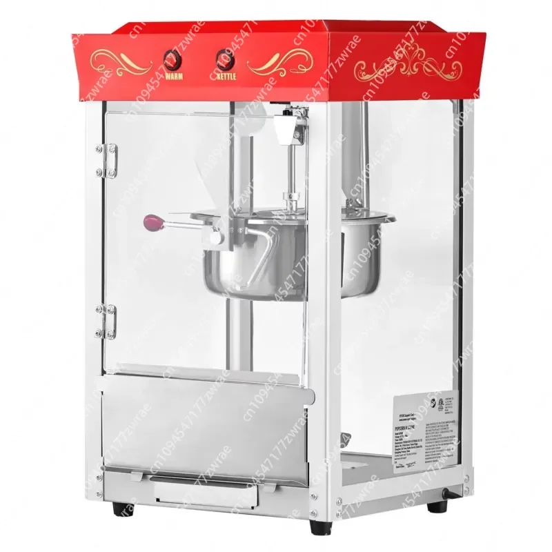 Commercial 8 Oz Stainless Steel Popcorn Maker 800W Theater Style Countertop Machine With 2 Button Control Red