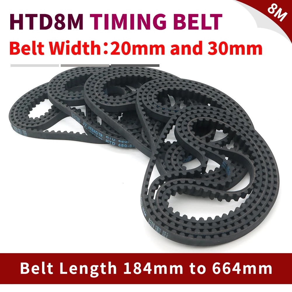 HTD 8M Timing Belt 20mm 30mm HTD8M Timing Pulley Belt 184mm to 664mm 8M 256 288 304 336 384 424 472 480 520 568 592 600 632 648