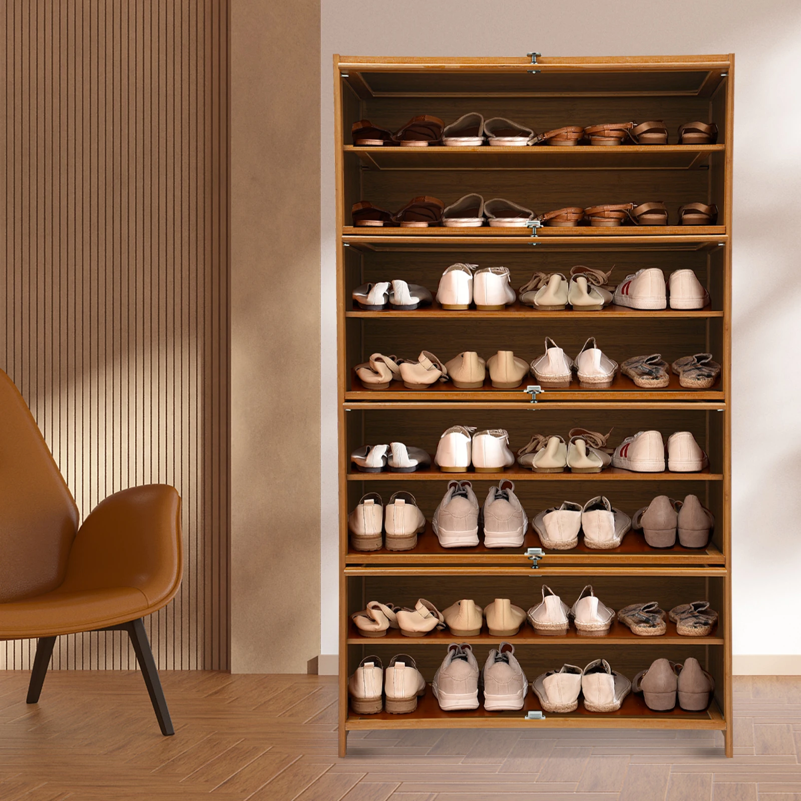 

Shoe Storage Cabinet - 9-Tier Free Standing Shoes Shelf Organizer, 31.5x12.99x55.12in, Clear Door, Magnetic Lock, Easy Assembly