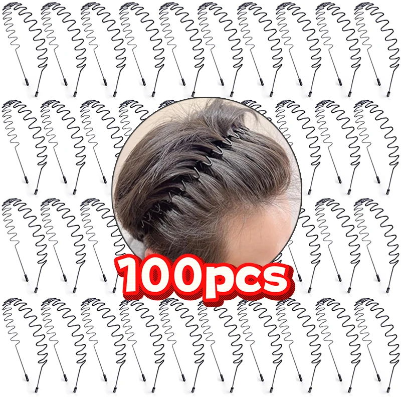 

1-100pcs Metal Hair Band for Men Women Unisex Black Wavy Hair Head Hoop Band Sports Headband Hairband Hair Accessories Gift