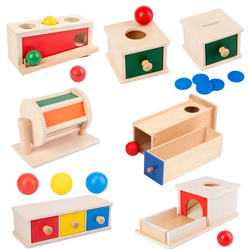 

Montessori Materials Spinning Drum Match Coin Box Permanent Box Round Rectangular Box Sensory Toys for Toddlers IC Class Gifts