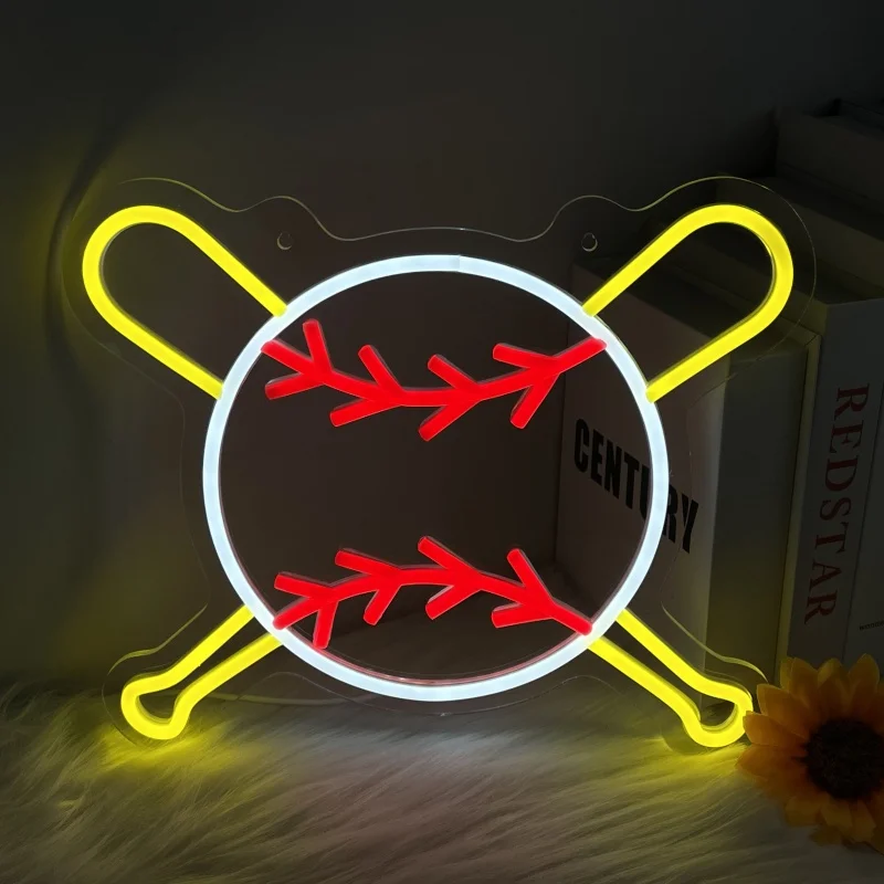 Luces de neón de béisbol, adecuadas para bares deportivas, espacio en el hogar para fanáticos de los deportes, escenas de juegos, etc., fuente de alimentación USB, interruptor regulable