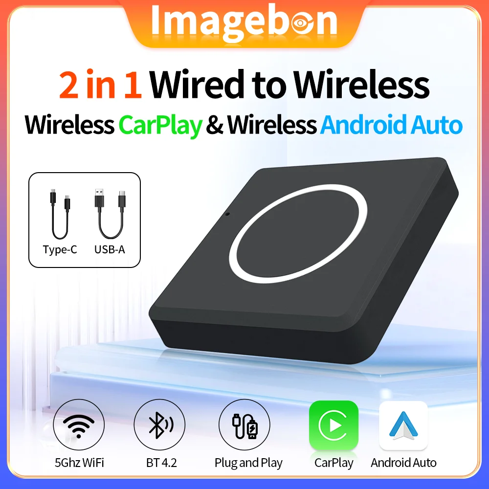 Imagebon 2 in 1 Wireless CarPlay & Android Auto W10 Adapter Plug&Play For Original Car Wired CarPlay & Android Auto