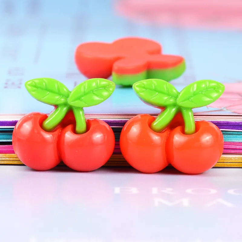 10pcs Kawaii Diy Resin Mini Cherry Charms Flatback Dollhouse Miniatures Scrapbooking Supplies Embellishment Cabochon Materials