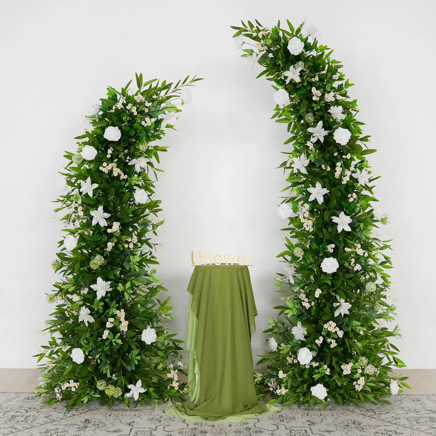 

200CM Uflower Greenery White Flower Row for Wedding Backdrop Horn Arch Floral Arrangement Floral Banquet Decoration