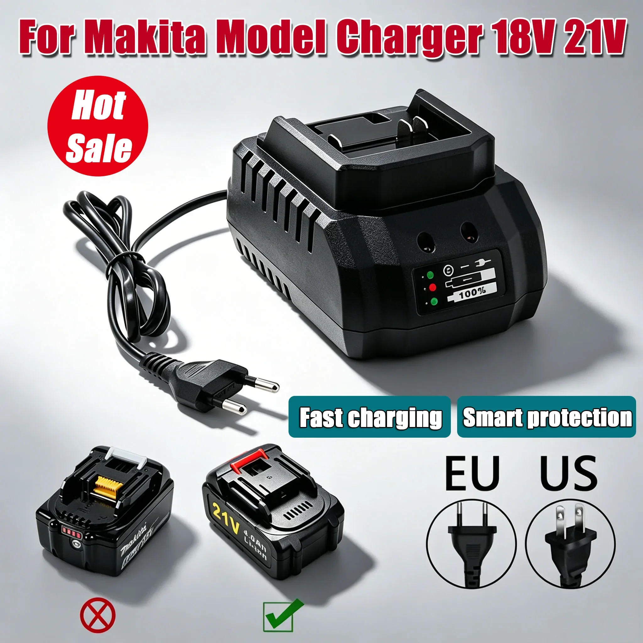 For Makita 18V 21V Charger Electric Drill Electric Wrench Electric Blower Grinder Charger Electric Tool Battery Charger EU US