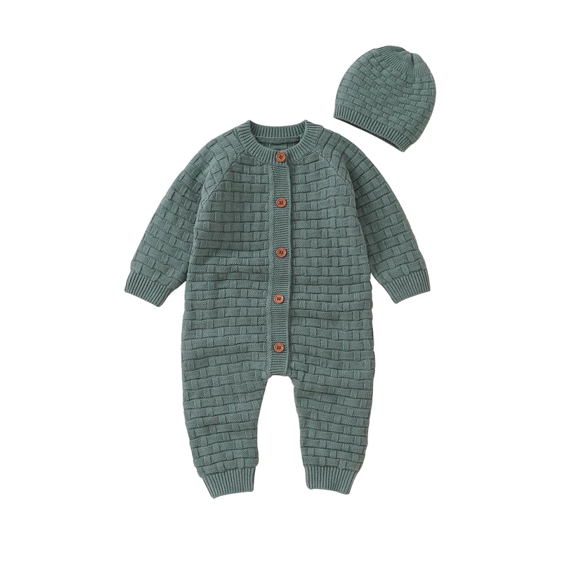 

Cotton Baby Romper Knit Autumn Newborn Girl Boy Jumpsuit Fashion Solid 2PC Outfits Long Sleeve Infant Clothing Hat 0-18M Onesies