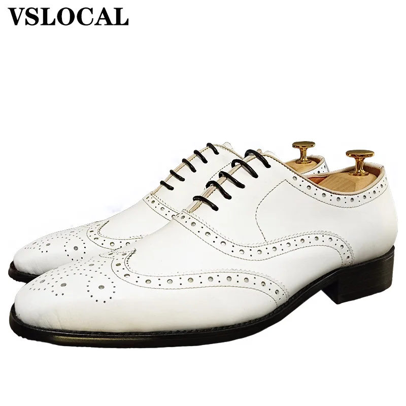 

Elegant Men's Oxford Shoe Lace up Pointed Toe Casual Mens Dress Shoes White Banquet Wedding Genuine Leather Shoes Man