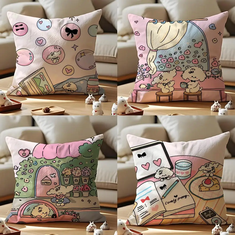 The Curly-haired Puppy Cushion Cover Anti-dustmite Pillowcase Invisible Zipper Silky Short Plush Sofa Cushion Cover