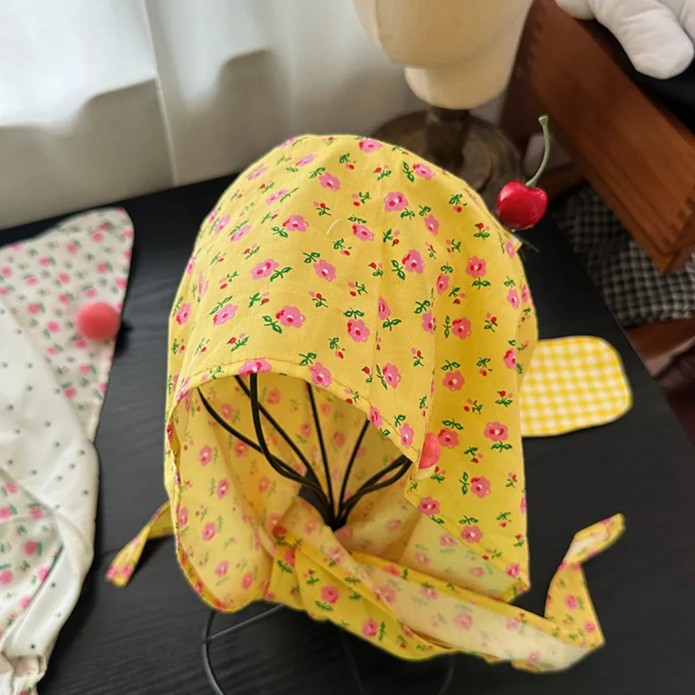 

Turban Y2K Korean Lop Ear Rabbit Hat Bowknot Sweet Floral Hair Scarf Peach Cherry Pullover Cap Spring/Summer