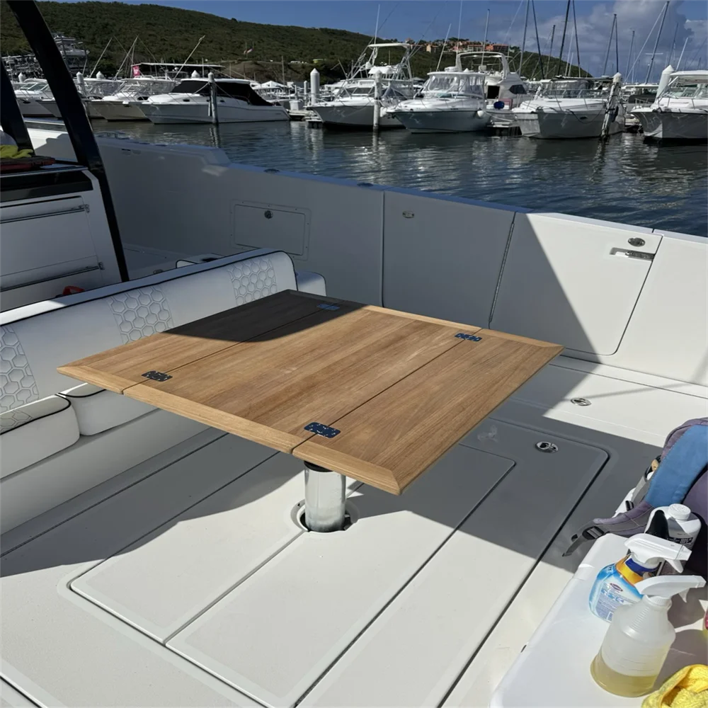 

Boat Folding Wings Teak Table Top 960/480x890mm,18.9/37.8X35 Inch Rectangular Plain Marine Yacht RV Caravan TW4889