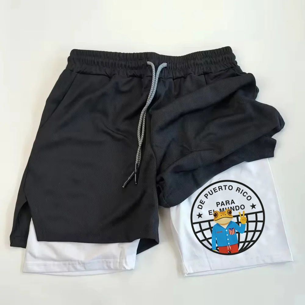Pantalones Cortos Deportivos Bad Bunny Sapo Concho Dtmf, Transpirables, 2 en 1, de Secado Rápido, con Bolsillos, para Entrenamiento, Anime, Fitness, Casual, para Hombre