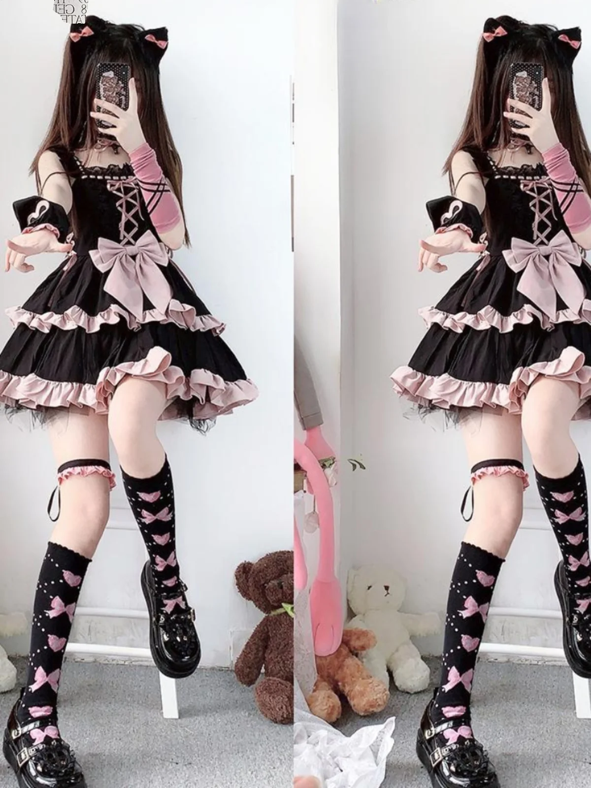 Plus Size Plus size 50.00kg Gyaru Ultra Short Frill Sling Lo Skirt Chubby Girl Dark Series Lolita JSK Dress 240