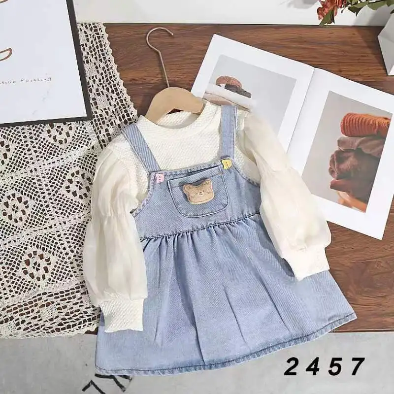 

Baby girl denim dress spring and autumn 2024 new strap children's fashionable dresses