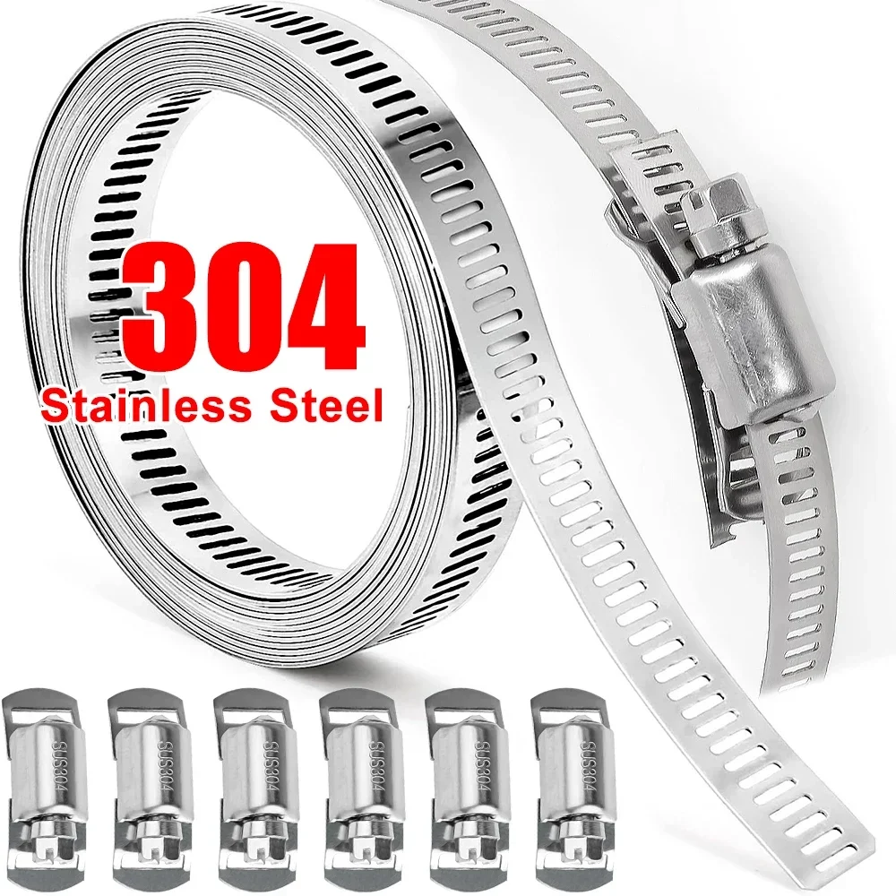 

304 Stainless Steel Hose Clamps Strap DIY Sized Screw Band with Fasteners Worm Gear Clip Adjustable Tube Pipe Ducting Hose Clamp