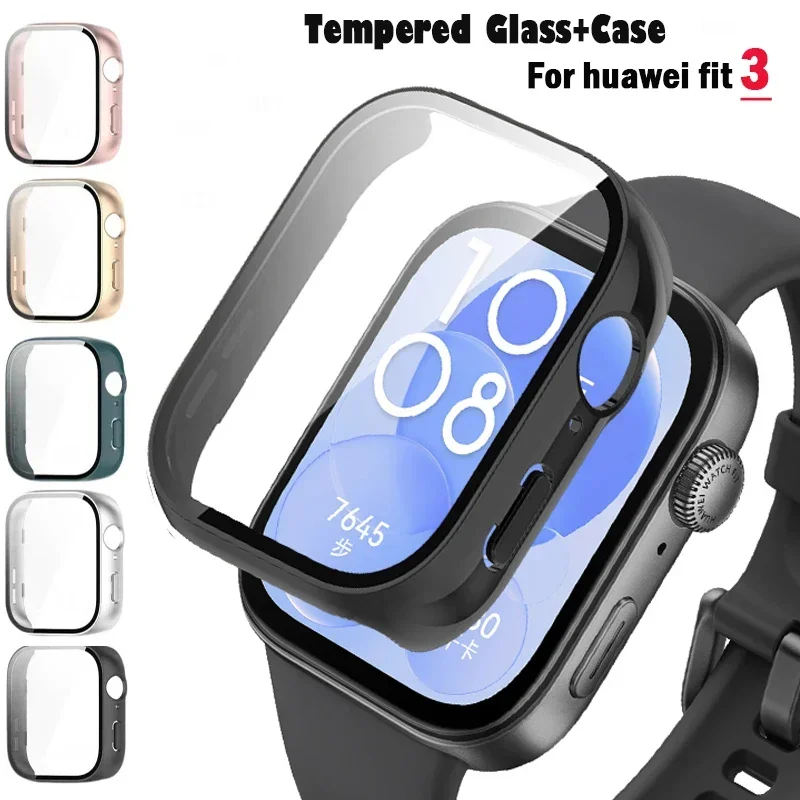 PC-Abdeckung aus gehärtetem Glas für Huawei Watch Fit 3 Schutzhülle mit vollständiger Abdeckung für Huawei Fit 3 Correas Band Zubehör