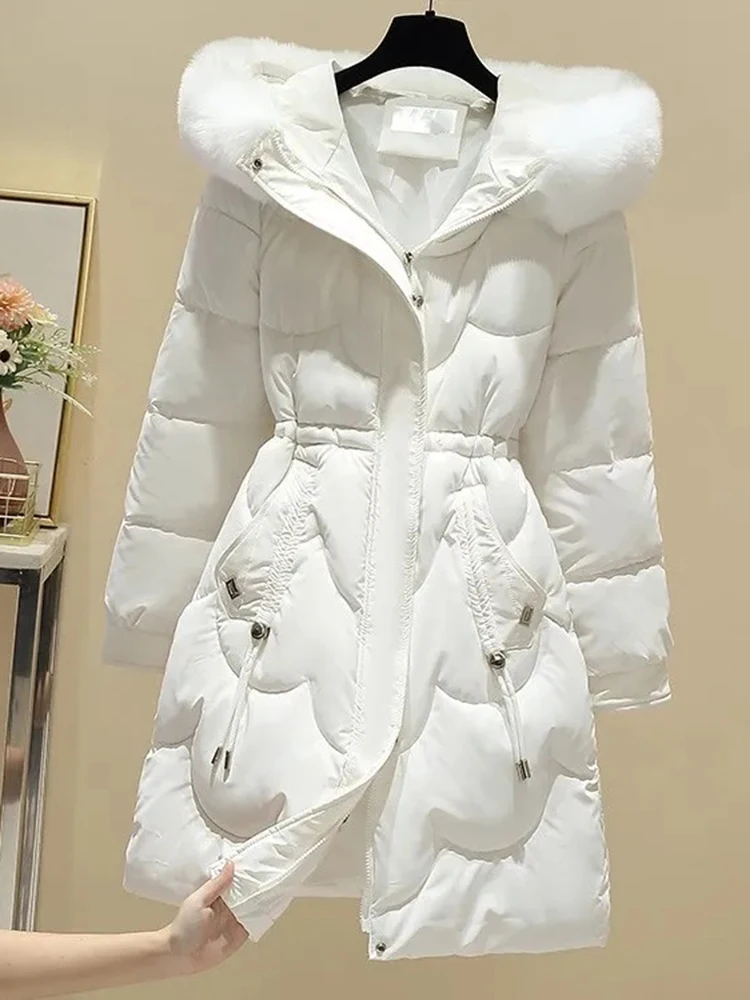 Warm Winter Faux Fur Collar Pink Long Parka Chaqueta Thick Windproof Parca Overcoat Casual Snow Wear Diamond Plaid Women Jaqueta