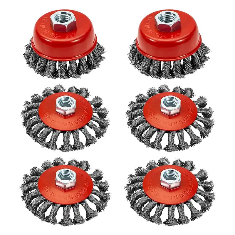 2026 + 6 Pack 4 Inch Wire Wheels for Angle Grinder, 3 Inch Wire Cup Brush for 4 1/2 Angle Grinder, for Removing Rust,Paint Etc