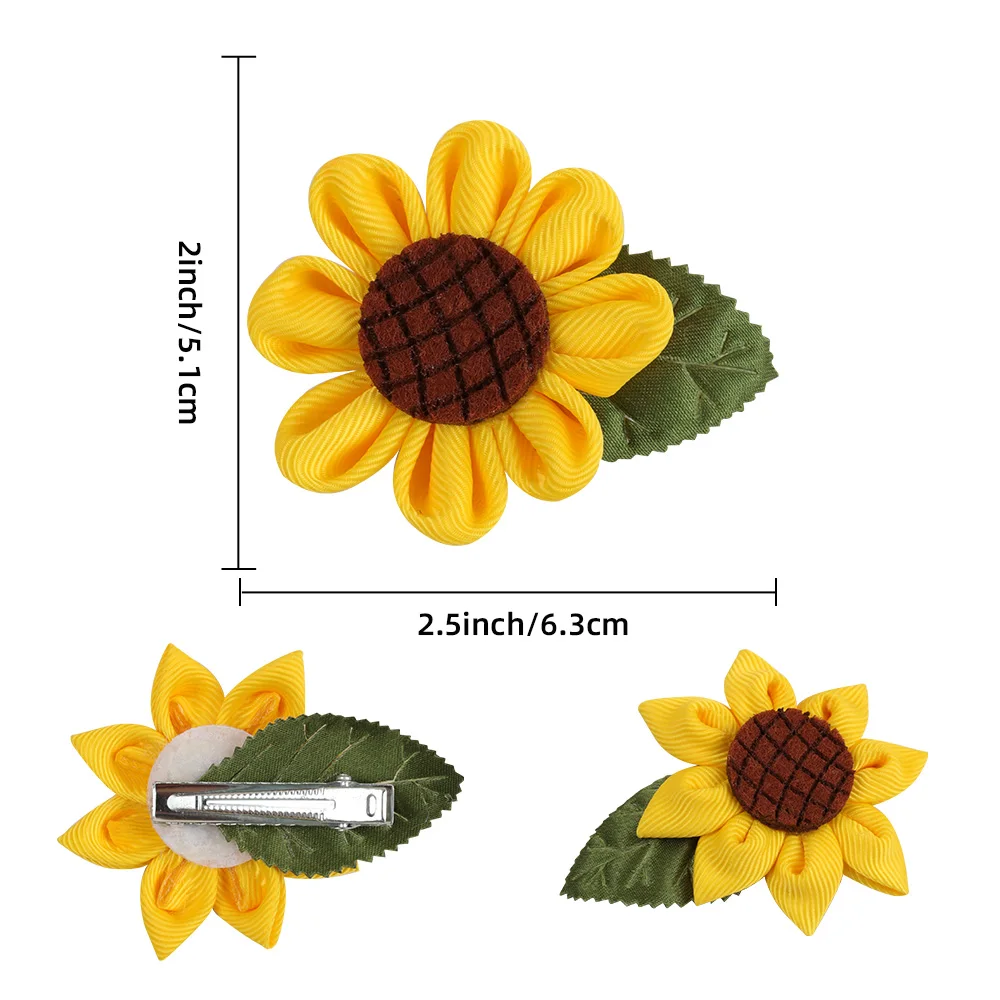 ncmama Sunflower Hair Clip Hair Pins and Clips Grosgrain Ribbons Sunflower Headwear Hair Accessories for Girl 6x5cm 8g 2pcs