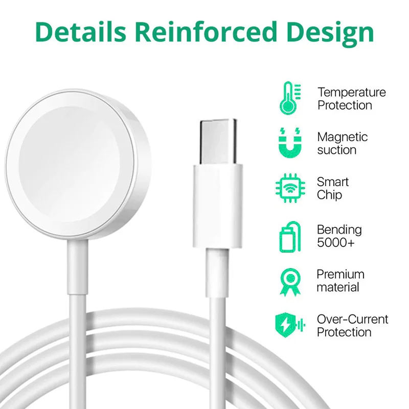 شاحن ساعة لـ Apple iwatch123456789/SEPD Type C/USB Port كابل شحن مغناطيسي لاسلكي محمول