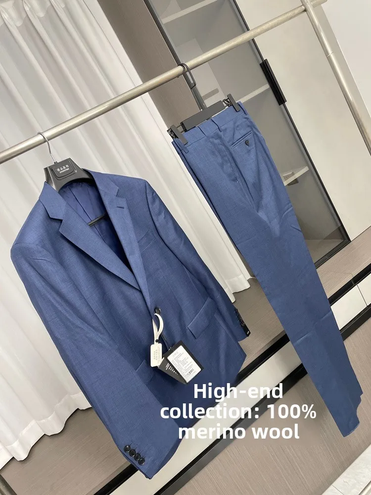 

Ultrine Wool Men's Busin Casual Comfortable Autumn Winter Suit Pants Set Lightweight Luxury Faion Stand Fit Youth T...