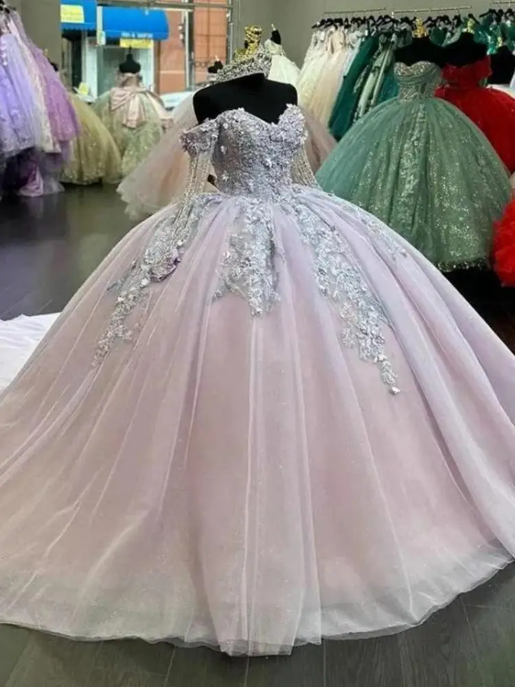 Gorgeous Princess Girl Quinceanera Dresses Tassel 3D Flower Lace Applique Ball Gown Party Prom Dress Sweet 16 Vestido De 15 Anos