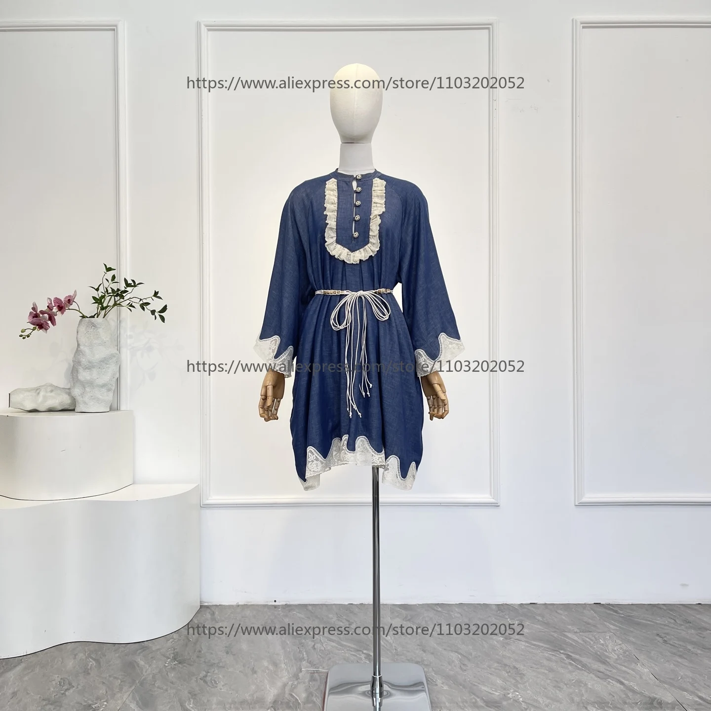 

2025 New Fashion Blue Denim Jeans Long Sleeve Patchwork Mini Dress High Quality As Picture Cotton