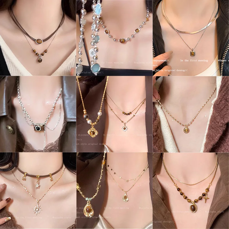 

Natural Stone Beaded Necklace for Women High-end Sweater Chain Retro Jewelry Accessories