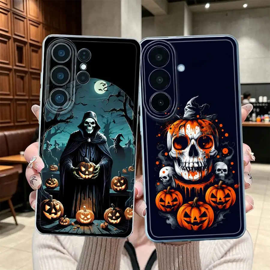 Halloween Grim Reaper Skull Clear Phone Cover Case for Samsung Galaxy S26 Ultra S22 S25 Plus S26+ S24 FE S23 S25+ S20 S10 S21