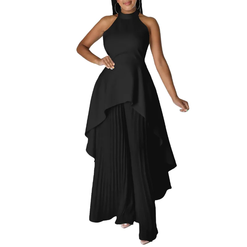 African Turkey Dress Pants 2 Piece Set Elegant Women Africa Clothing Sleeveless Tops Pleated Trouser Suit Dubai Party Gown